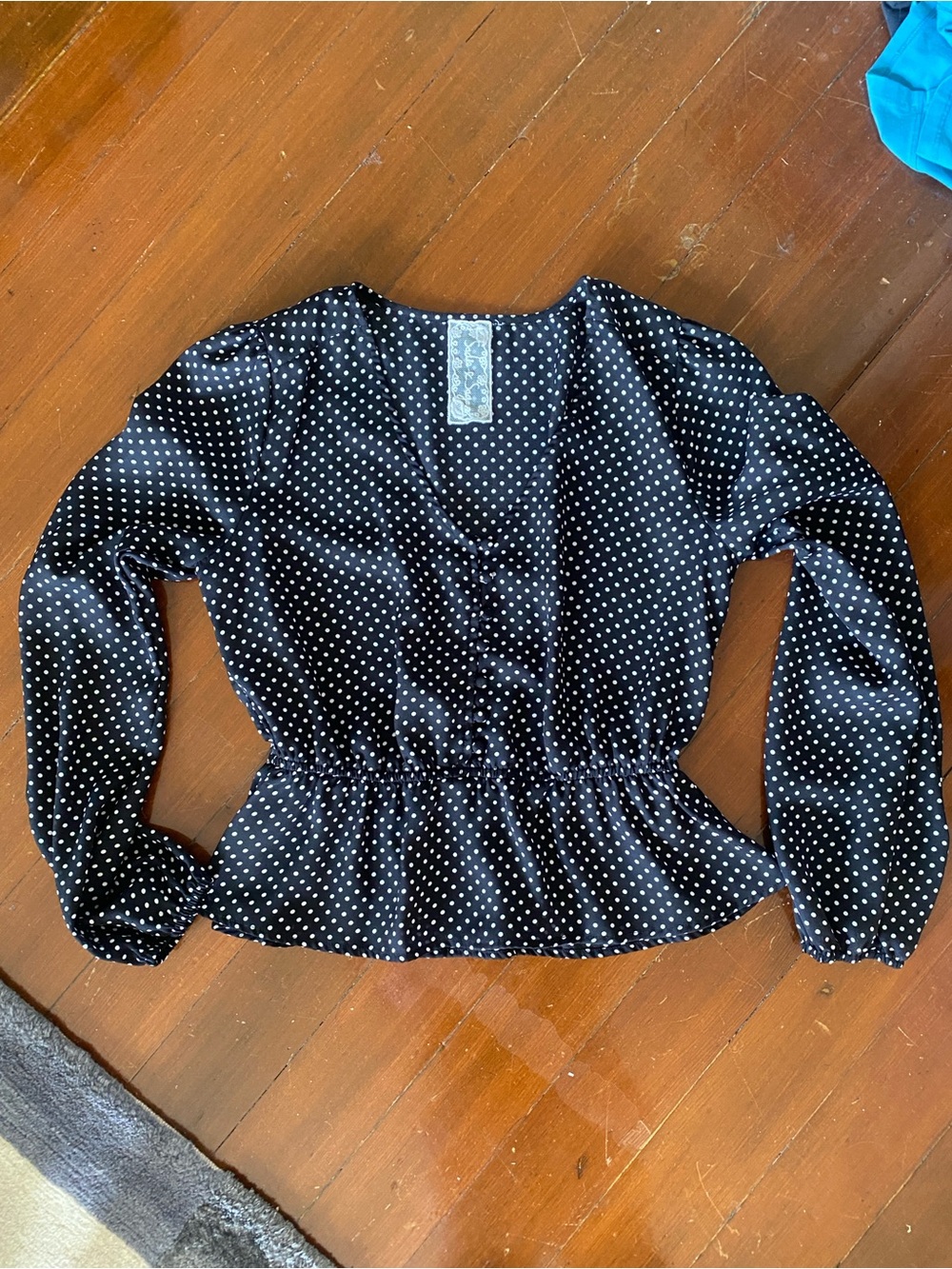 Black Polka Dot V-Neck Peplum Blouse, Sadie & Sage